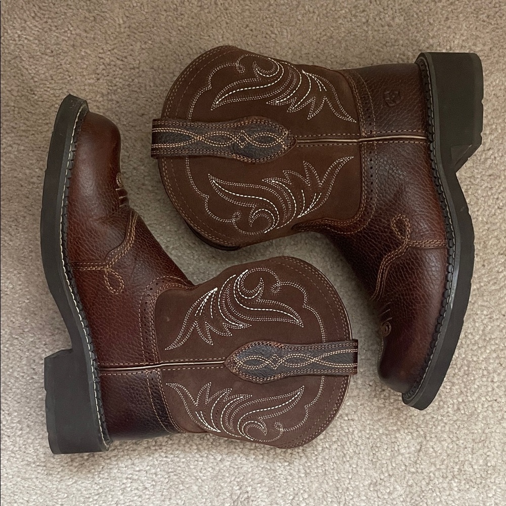 Ariat Light Tan and Dark Brown Leather Boots
